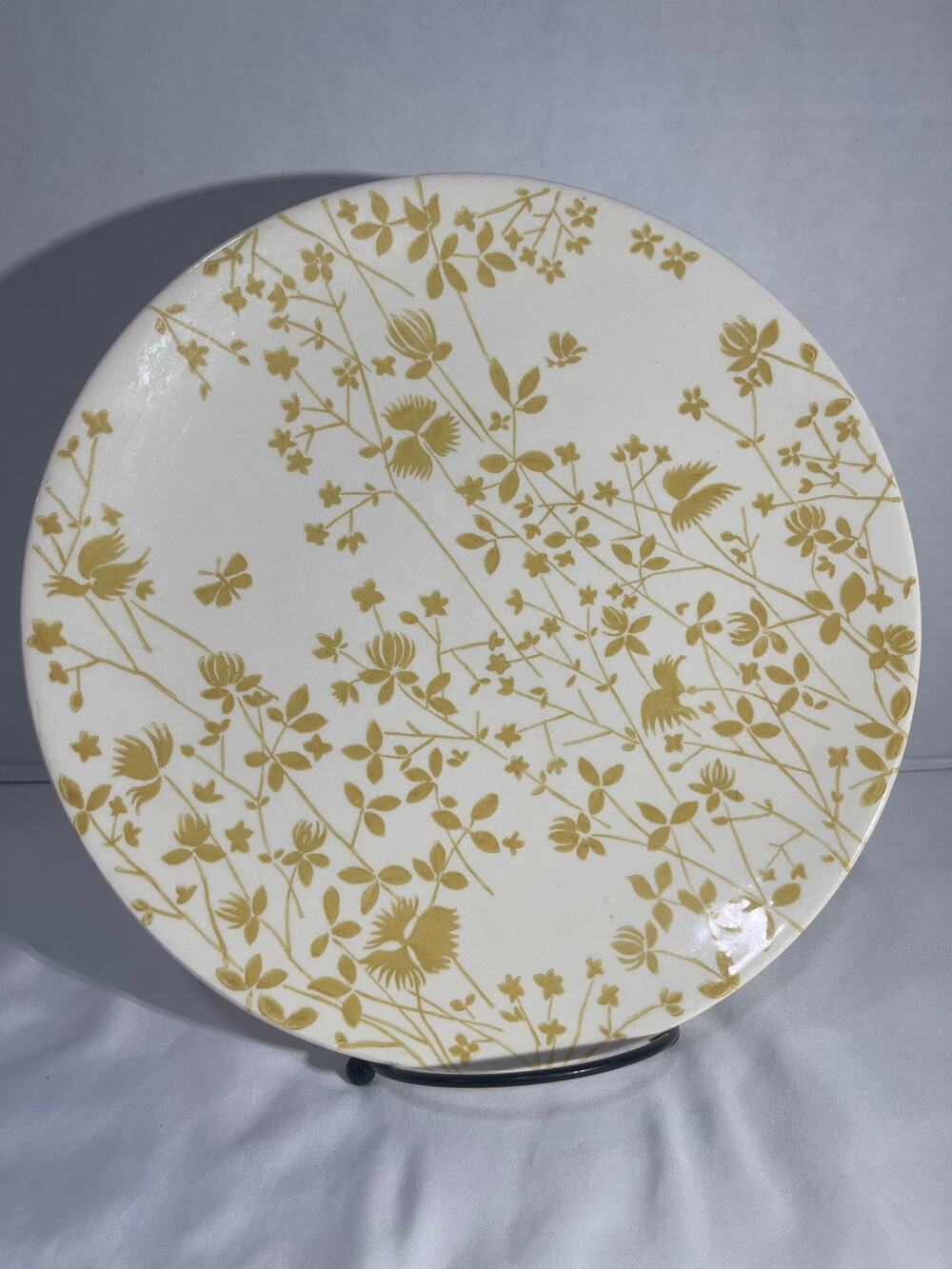 Sheffield Golden Meadow Ironstone 10" Dinner Plate Gold Floral Bird Vintage